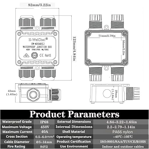 Waterproof Junction Box Outdoor, ip68 4 Way Waterproof Box, M25 Small Box, Suitable for Indoor and Outdoor Lighting