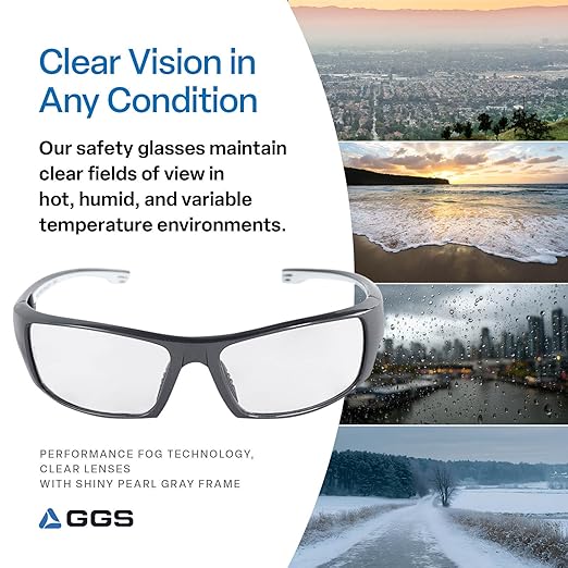 Bullhead Safety Eyewear Dorado Glasses – Enhanced Anti-Fog, Lightweight, Impact/Scratch Resistant, UV Blocking Sunglasses for Hunting/Shooting, Outdoor Sports, Auto-Repair, Clear/Shiny Pearl Gray