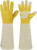 HANDLANDY Rose Pruning Gardening Gloves for Men Women, Thorn Proof Forearm Protection Leather Garden Gloves, Gardening Gifts for Gardeners (Butter Yellow, Small)