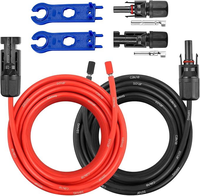 10AWG Solar Extension Panel Cable - 30FT Solar Wire with Waterproof Female and Male Connector and Solar Panel Adaptor Kit Tool PV Wire for RV, Home, Boat, Solar Panels(30feet Red + 30feet Black)