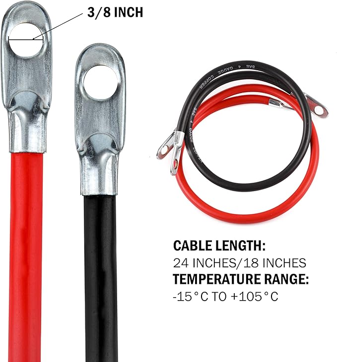Cartman 4AWG 18-Inch Battery Inverter Cables Set, 4Gauge x 18" (1 Positive & 1 Negtive) for Car, Truck, RV, Solar