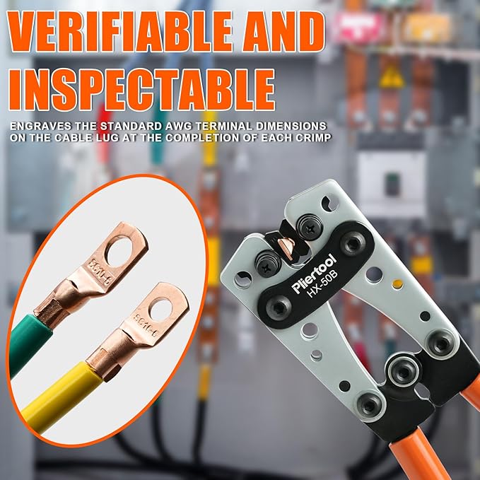 Battery Cable Crimper Tool For AWG 10-1/0 Gauge Electrical Lug, Battery Terminal Connectors with 60PCS Copper Wire Lugs, Wire Crimping Tool For Heavy Duty Copper Wire Lugs