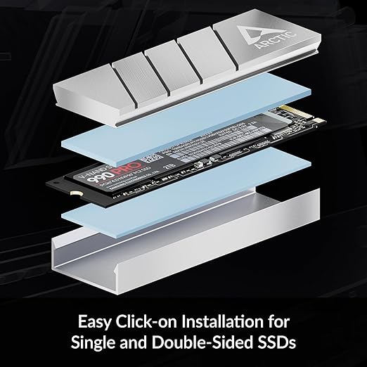 ARCTIC M2 Pro - Heatsink Cooler for M.2 2280 SSD, with ARCTIC TP-3 Thermal Pads, Compatible with PC & Gaming Consoles, for Dual and Single-Sided SSDs - Silver