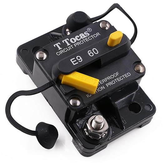 E9 60 Amp Circuit Breaker with Manual Reset | Waterproof IP67 Protection 12V - 72V DC 60A Switchable 60a
