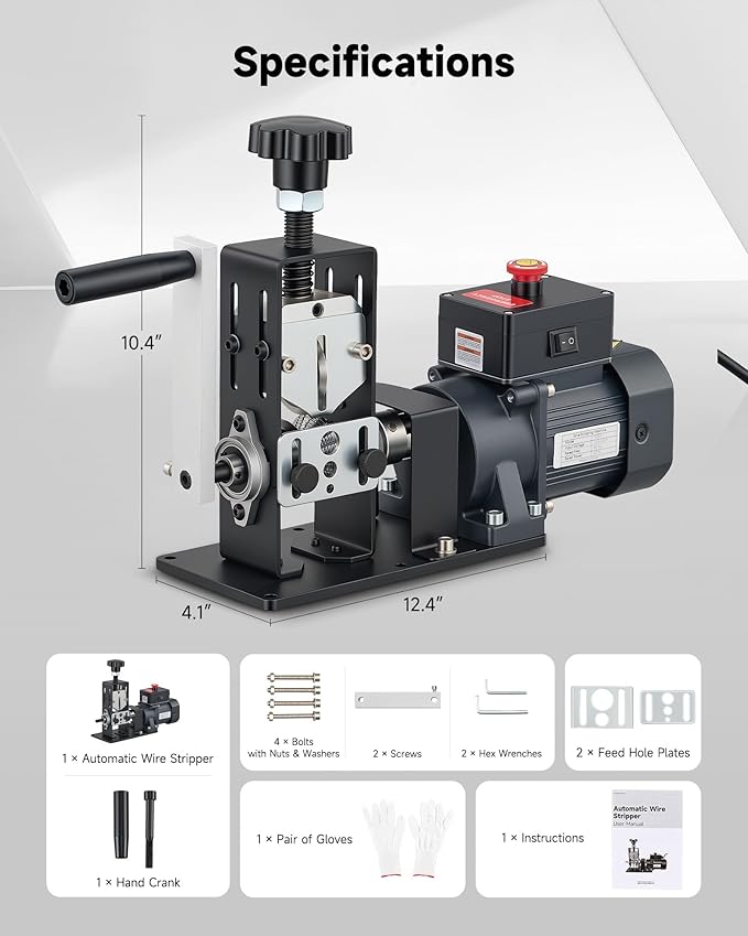 CREWORKS Automatic Wire Stripper Machine, Wire Stripper Electrical for 0.06"-0.9" (1.5-22 mm) Copper Wires with 3 Operation Modes, Wire Stripping Tool with Hand Crank for Scrap Wire Recycling