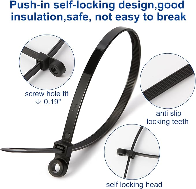 120 PCS 15 Inch Plastic Zip Ties with Screw Holes, Heavy Duty Mountable Cable Ties, UV Resistant Electrical Zip Ties for Indoor & Outdoor (Black)
