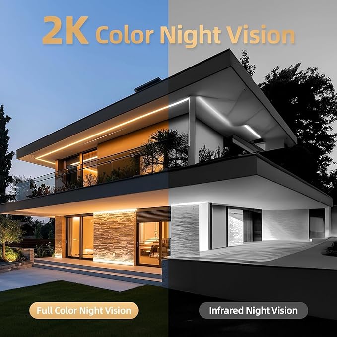 Solar Security Cameras Wireless Outdoor, 2K Battery Powered, Cloud/SD Storage, Built-in Solar, IP65 Waterproof, AI Motion, Color Night Vision, Outside WiFi Cameras for Home Security