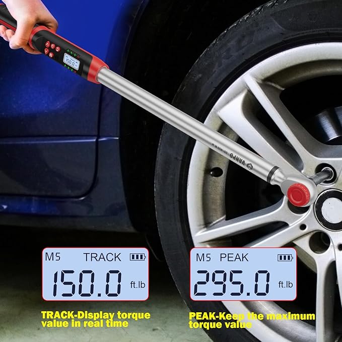 VANPO Digital Torque Wrench Set, 2Pcs 3/8" (3.1-62.7Ft.lb/4.2-85Nm) & 1/2" (14.7-295Ft.lb/20-400Nm) Electronic Torque Wrench with Buzzer, LED Indicator, Preset Value, Data Storage for Moto, Car, Truck