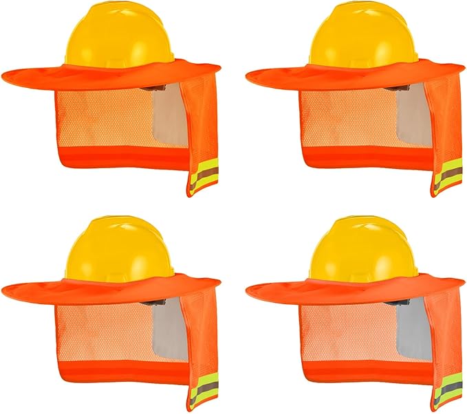 4 Pack Sun Shade Full Brim, Helmet Visor Mesh Neck Sun Shield with Reflective Strips Neck Sunshade Cover, Accessories (Orange)
