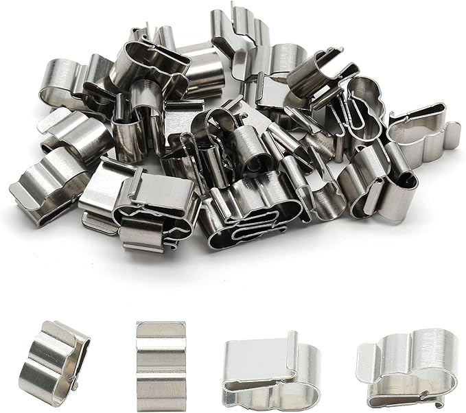 50Pcs Trailer Frame Wire Clips, 19mm Length Solar Panel Wire Clips, 304 Stainless Steel Cable Clamps Double-Wire Clips for PV Wiring Boat Cable