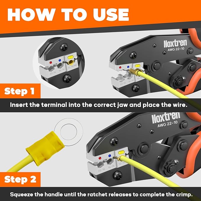 Crimping Tool for Insulated Electrical Wire Connectors - AWG 22-10 Ratcheting Wire Crimper Tool - Ratchet Wire Terminal Crimping Pliers - Wire Crimping Tool for Insulated Connectors