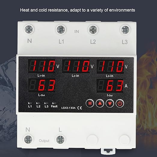 Automatic Transfer Switch 63A 3P4W with LED Display and Adjustable Voltage Protector for Home Generators and Inverters (AC110V)
