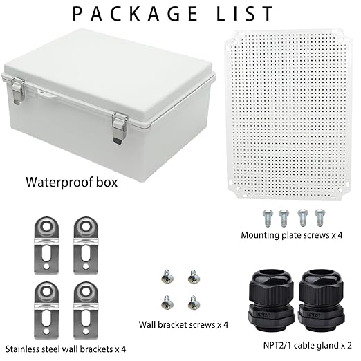 Waterproof Electrical Box Junction Box Weatherproof IP67 ABS Plastic Enclosure Switch Router Project Box Electronics DIY Enclosure with Mounting Plate and Wall Bracket Grey 16.1"x12.2"x7.1"