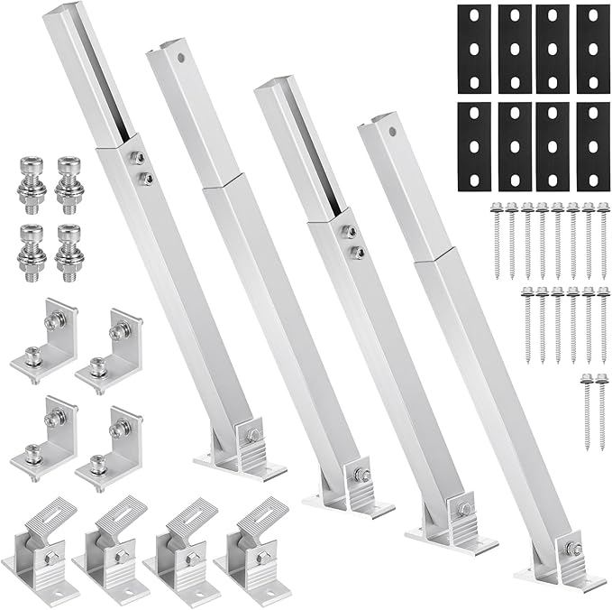 2 Sets Adjustable Solar Panel Tilts Mount Brackets Aluminum Alloy Mounting Brackets Kit Support 50W 70W 100W 150W 200W 300W 400W Solar Panel for Roof/RV/Boat/Wall/Off-Grid/Camping