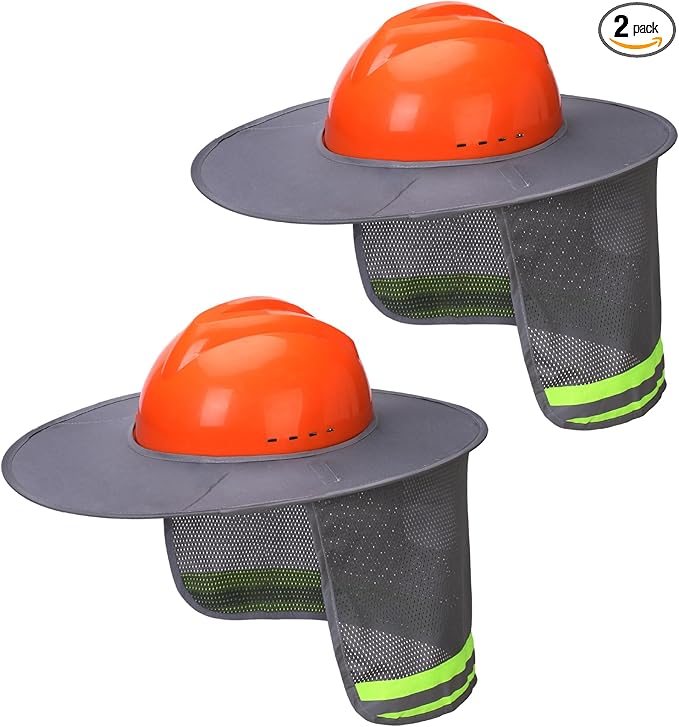 UNCO- Hard Hat Sun Shield, 2 Pack, Grey, Full & Standard Brim Mesh Sunshade High Visibility Reflective, Hard Hat Accessories