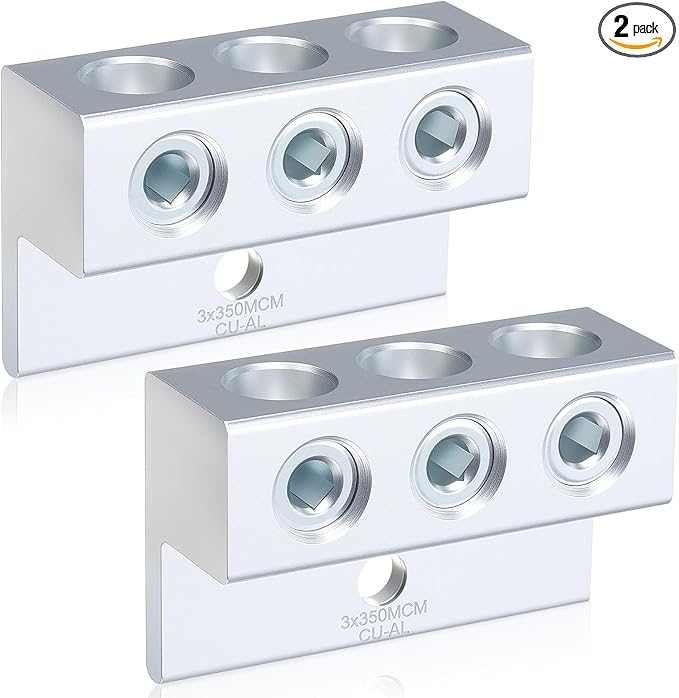 Blulu 2 Pieces Dual Aluminum Ground Lug Dual Rated Double Wire Barrel Aluminum Mechanical Lug (350 Mcm-6awg)