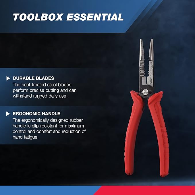 NEIKO 02038A 6-in-1 Wire Service Tool | 8-1/2" Length | Gripper, Crimper, Stripper, Cutter, Extractor, Electrician Pliers