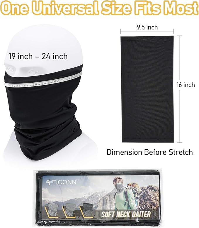 TICONN Neck Gaiter Face Cover Scarf, Neck Warmer Breathable Sun & Wind-proof for Skiing Fishing Hiking Cycling