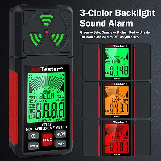 Xin Tester EMF Detector Meter 3-in-1 Digital Electromagnetic Radiation Magnetic Field Reader Tester, Home Outdoor Microwave Radioactive Ghost Hunting Cell Phone Towers WiFi Signal Detecting