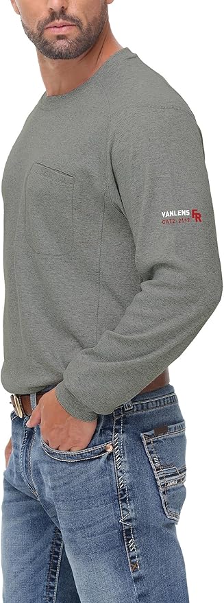 FR Shirts for Summer Crew T-Shirt 5.5OZ Heather Jersey Flame Resistant Long Sleeve Crew T Shirt CAT2