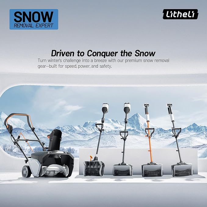 Litheli Cordless Snow Shovel 20V, Brushless Lightweight Electric Power Shovel for Snow Removal, Includes 4.0 Ah Battery, Easy to Use Snow Blower for Driveways, Sidewalks, Decks & Patios