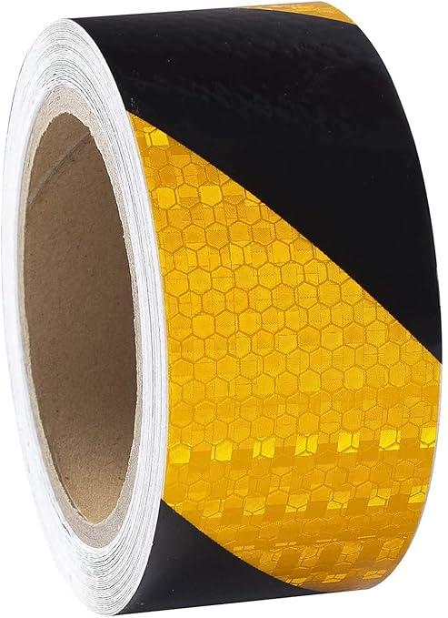 Reflective Tape, Waterproof Self Adhesive Dot Reflective Tape Outdoor Safety Caution Reflector for Trailers, Bikes, Cars（Yellow/Black, 2 Inch x 32.8 Feet）