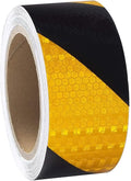 Reflective Tape, 2 Inch x 65 Feet, Yellow Black Waterproof Self Adhesive Tape Outdoor Safety Caution Reflector for Trailers, Bikes, Cars
