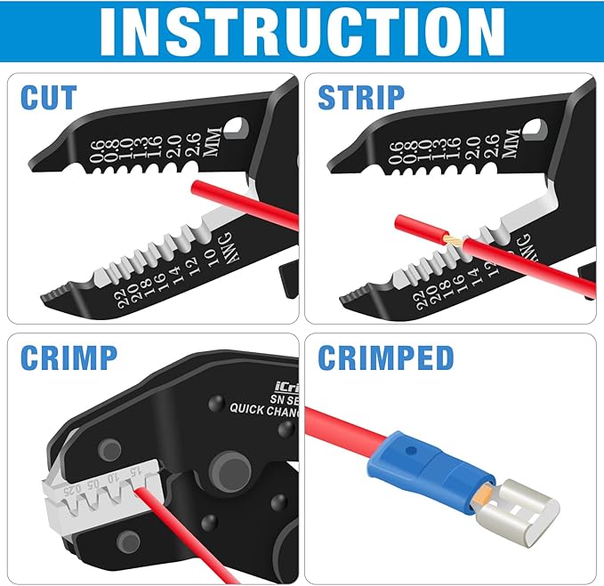 iCrimp Quick Change Ratcheting Crimper Tool Kit, Automotive Service Kit, for Crimping IWS4 Connector, Insulated & Non-insulated Terminal, Open Barrel Terminals, Dupont Connector, End Sleeve Ferrules