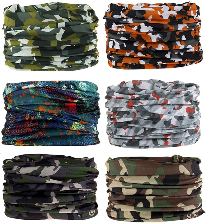KINREE Neck Gaiter 6 Pack, Multifunctional Headwear UV Protection Breathable Headband Face Mask for Men Women Outdoor Sports