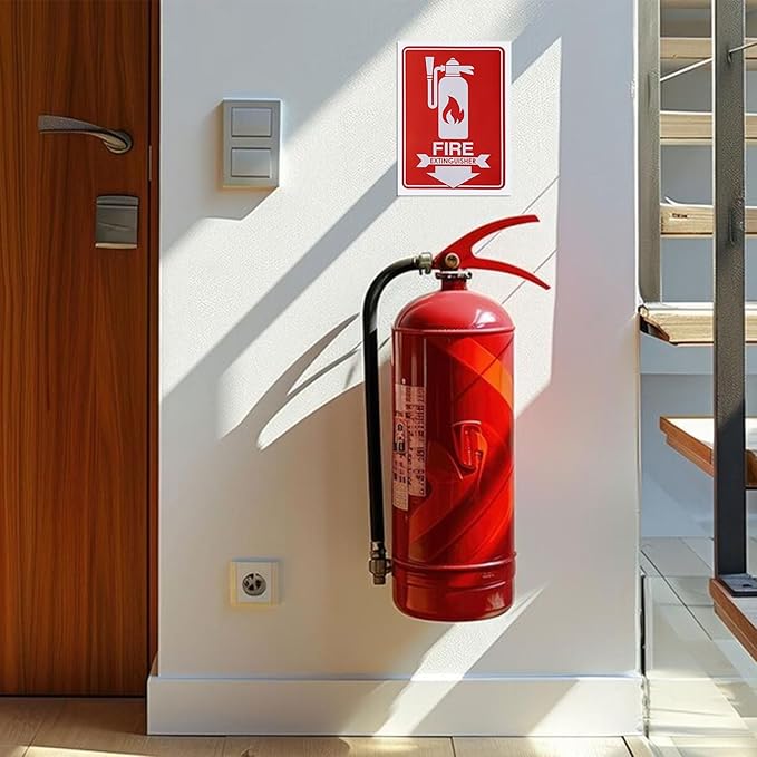6pcs Fire Extinguisher Signs, 5.12x7.09 Inch Waterproof Fire Extinguisher Sticker with Down Arrow Self-Adhesive Decal for Business Office Home and Outdoor