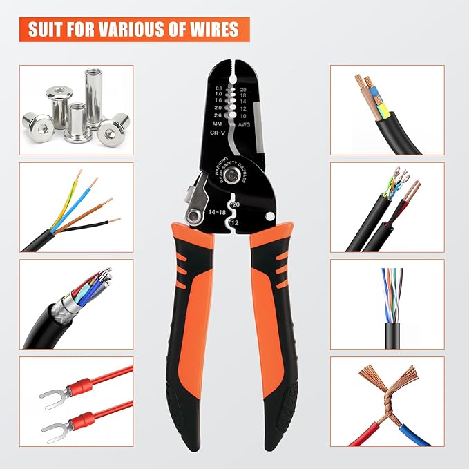 Wire Stripper, Professional 5-In-1 Wire Strippers Tool, Wire Cutters Crimpers, 10-20 AWG Electric Pliers Crimp for Stripping, Cutting, Crimping, Sharpening, Clamping