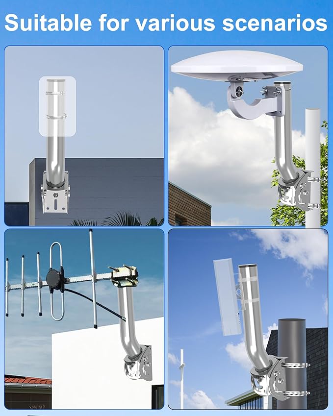 430 Stainless Steel Wireless Bridge Mount, 2-Pack 11 in Dual Screw Locking J Pole Mounting Bracket for Wall or Pole, 160° Angle Adjustable, 1.38 in OD, for CPE, Access Point or Weather Station