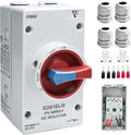 32Amp Solar Disconnect Switch DC1500V Isolator Switch; 1-in 1-Out; Waterproof IP66; Enclosure for Rooftop Solar Systems Input and Output at Bottom 4-Pole