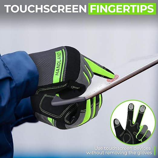 HANDLANDY Work Gloves Mens & Women, Utility Safety Mechanic Working Gloves Touch Screen, Flexible Breathable Yard Work Gloves (Large, Green)