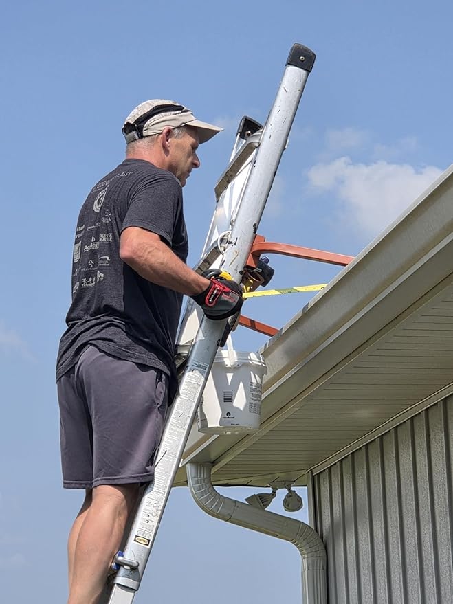 Ladder Stabilizer with Tool Tray & Hook - Heavy Duty Roof Gutter Guard, Universal Ladder Stabilizer for Gutters/Windows, Safe Stabilizer for All Ladder Types