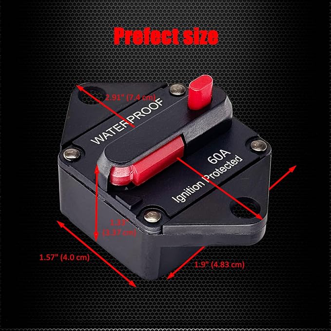 Ampper 60A Circuit Breaker, Panel Mount DC 12V-48V Waterproof Thermal Circuit Breaker Fuse with Manual Reset/On-Off for Boat Trolling Motor Auto Audio Solar and More