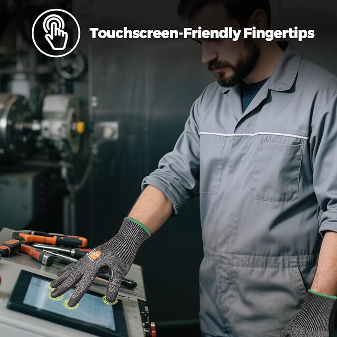 Donfri A9 Cut Resistant Work Gloves for Men, Safety Gloves for Men Touchscreen with Reinforced Thumb for Metal Glass Wood