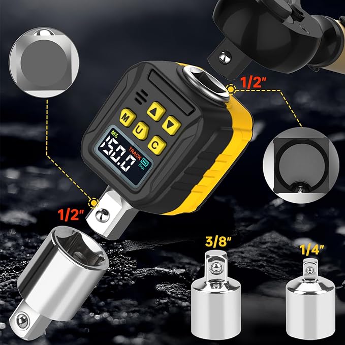 1/2" Drive Digital Torque Adapter, 12.5-250Ft-lb/17-340 Nm, Color LCD Display, Digital Torque Wrench Adapter with ±2% Accuracy, Torque Wrench Calibration Tool for Torque Meter for Auto,Moto