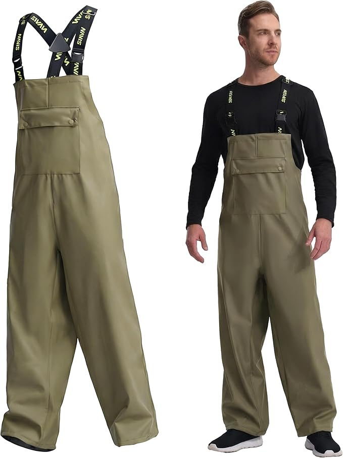Men's Waterproof Workwear Bib Overalls - Heavy Duty Stretchable Rain Bibs for Fishing & Outdoor Work