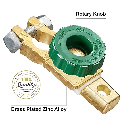 Spurtar Battery Disconnect Switch 12V - 24V Top Post, Quick Disconnect Battery Cut Off Switch for Car Truck RV Boat Vehicles, Green Knob