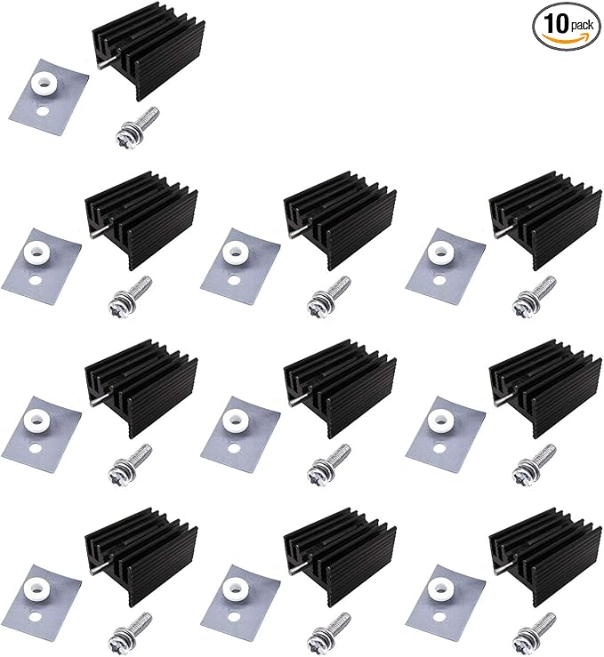 Easycargo 10 Packs TO-220 Heatsink + Insulator Mounting Screws Kits for LM317 LM317t L7805 L7812 L78XX Voltage Regulator, IRFZ44N 3205 520N 630 1404 MOSFET Transistor (20mmx15mmx11mm)