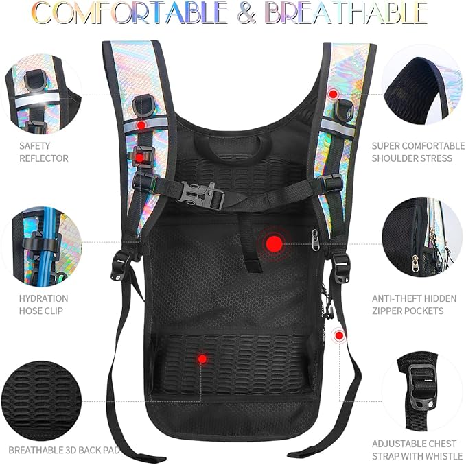 Hydration Pack, Water Backpack with 3L Hydration Bladder Lightweight Insulation, Festival Essential, Rave Hydration Backpack, Hydropack Backpack for Rave, Hiking, Biking, Festival Gear
