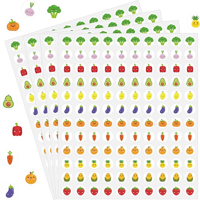 2400 Pcs Small Sticker for Kids,Mini Fruit Sticker Cute Paper Decals 10 Designs Self-Adhesive Stickers for Summer Party Envelopes Scrapbook Gifts DIY Supplies,0.5in（Fruit）