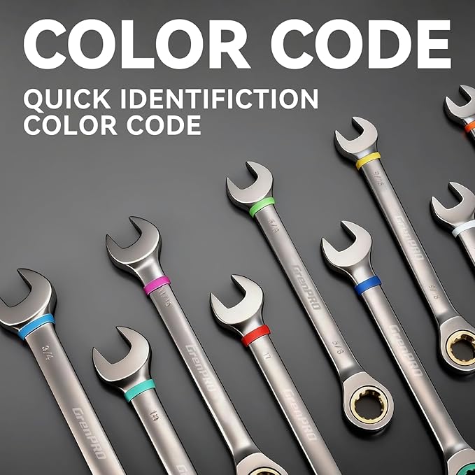 Ratcheting Wrench Set, Combination Wrench Set Metric And Standard & SAE With Color Ring, 1/4" to 3/4" & 6-18mm, 23PC Open End Ratchet Wrenches With Roll Up Pouch, CRV Socket Mechanic Tool Sets