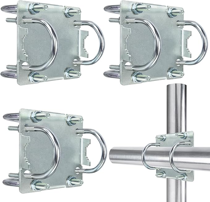 3 Sets Antenna Mast Clamp Cross-Over Bracket Kit with U Bolts for 1"-2" OD Poles, Heavy Duty Mounting Hardware for MINO Yagi TV Antennas, Security Camera, Weather Station