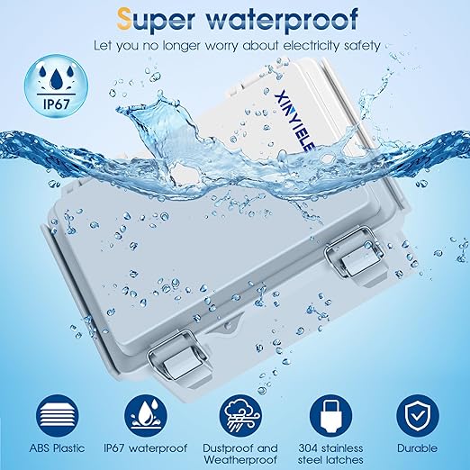 Waterproof Outdoor Project ABS Plastic Junction Box IP67 Weatherproof Dustproof Enclosure with Hinged Cover, Mounting Plate,Wall Brackets for Power Project (5.9"x3.9"x2.8")
