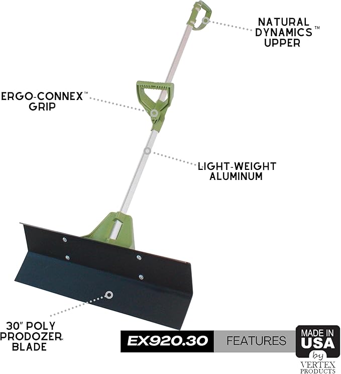 Easy Doze-It 30" SnoPusher | Premium Performance Snow-Plow Shovel | Two Grip Aluminum Handle and Poly Blade | Snow Shoveling Walk & Driveway | Made in USA by Vertex Products | Model EX920.30