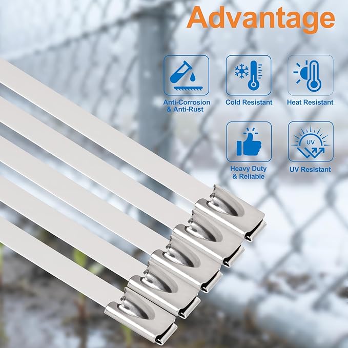 110PCS Metal Zip Ties, 11.8IN +7.8IN Stainless Steel Zip Ties Heavy Duty for Outdoor, Heat Resistant Cable Tie Buckle for Chain Link Fence, Exhaust Wrap, Pipe, Electrical Wiring, 2026 New