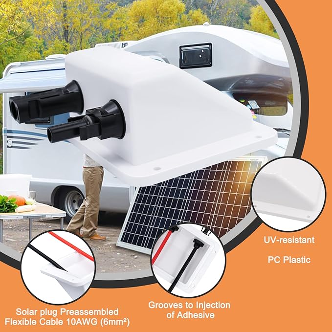 Solar Cable Entry Gland, 0.33ft 10AWG Soft Solar Extension Cable and Connector, UV Resistance Dual Cable Entry Gland Housing on Rv, Boat, Camper (10cm, White)