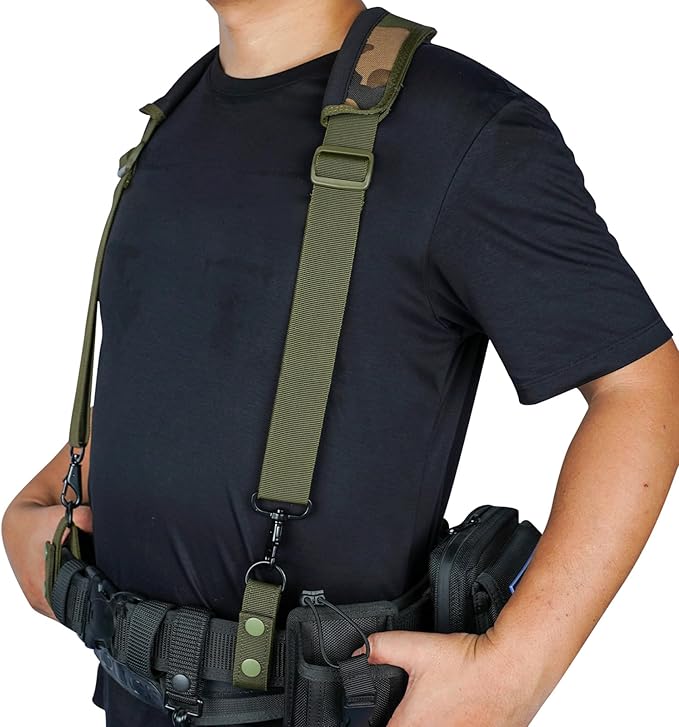 KUNN Tactical Harness Police Suspenders for Duty Belt with Metal Hook Adjustable Padded Shoulder Pads,Army Green